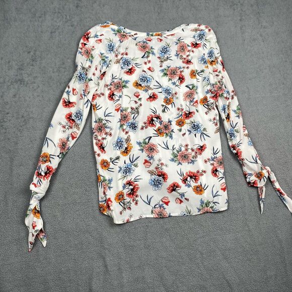 FOR THE REPUBLIC Women's Size M White Floral Long Sleeve Button Up Blouse - Picture 2 of 10
